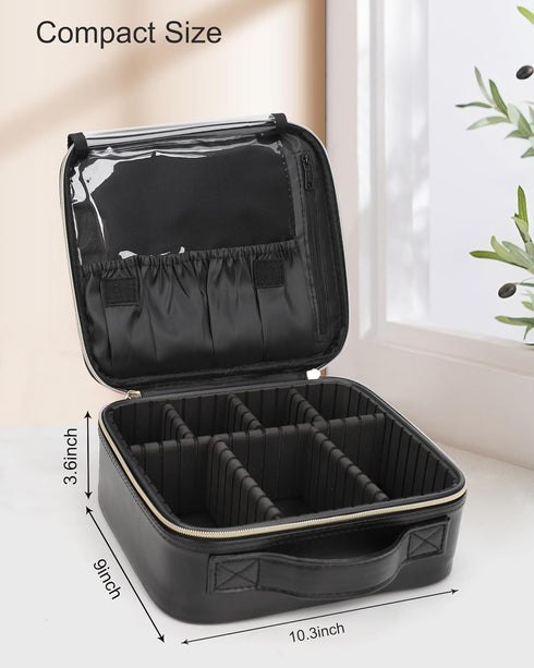 Relavel Makeup Bag, Travel Cosmetic Train Case Organizer, Portable Storage Bag with Adjustable Dividers, Black