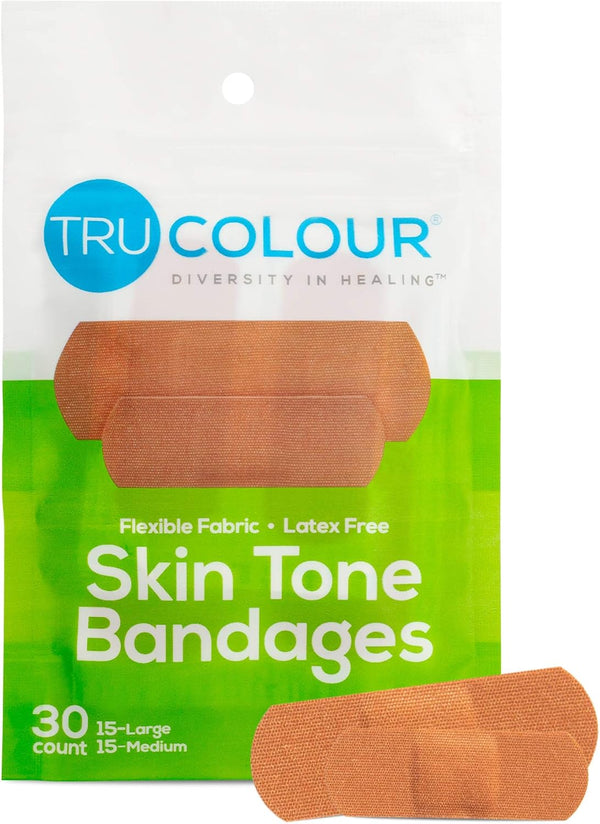 Skin Tone Bandages, Olive-Moderate Brown, Single Bag (30-Count; Green Bag)