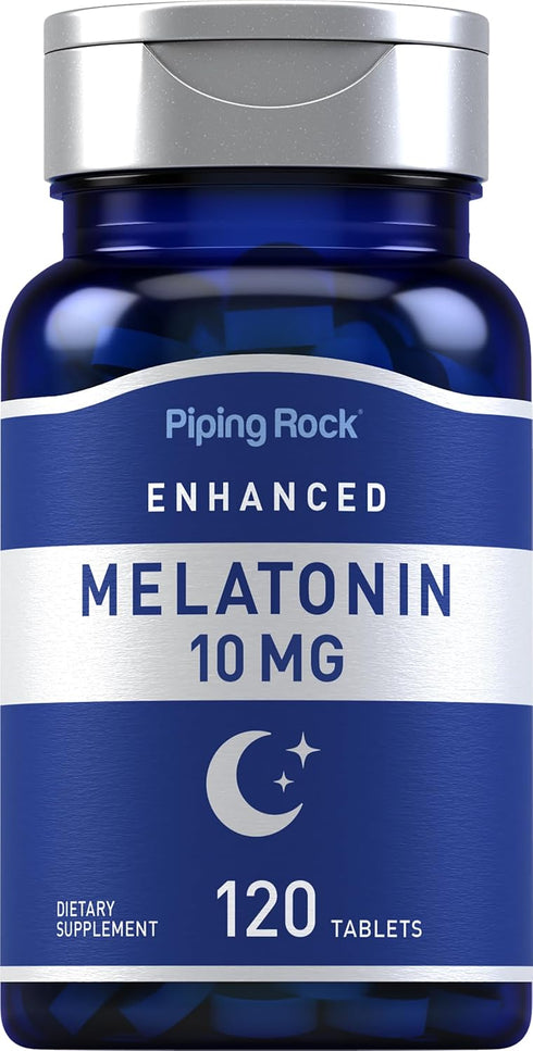 Piping Rock Melatonin 10mg 120 Tablets | Extra Strength with L-Theanine | Vegetarian, Non-GMO, Gluten Free
