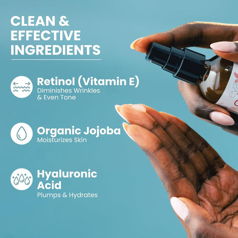 Retinol Serum by Eva Naturals, 2.5% Retinol Serum for Face with Hyaluronic Acid, Vitamin E & Organic Aloe - 2 Pack