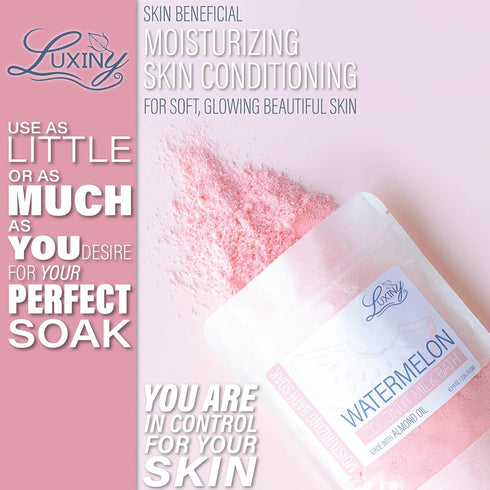 Vegan Milk Bath Soak Made with Moisturizing Coconut Milk Powder & Sweet Almond Oil for a Bath Bomb Dust Soothing Fizz & Relaxing Soak, 8 oz. (Watermelon)