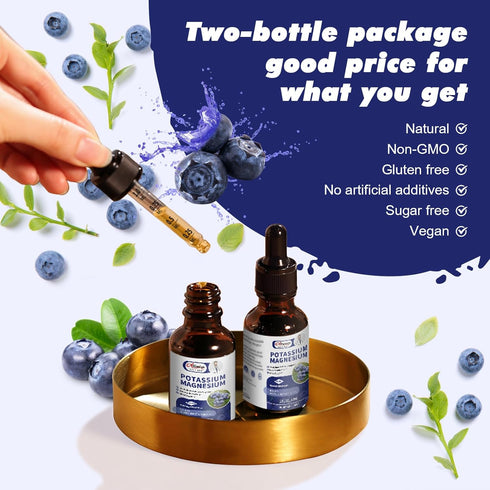2 Pack Potassium Magnesium Supplement Liquid - 500mg Calm Magnesium & 99mg Potassium for Energy & Immune Support