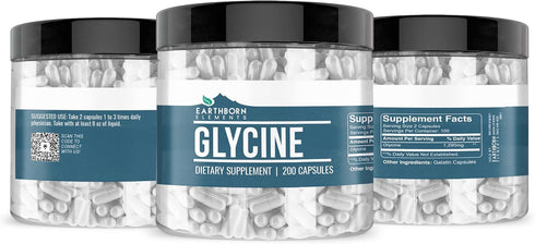 Earthborn Elements Glycine, 200 Capsules, Pure & Undiluted with No Additives
