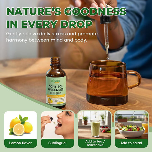 VEGETUSMAX 7-in-1 Cortisol Supplement Liquid Drops, Cortisol Theanine Rhodiola Rosea Magnesium Phosphatidylserine