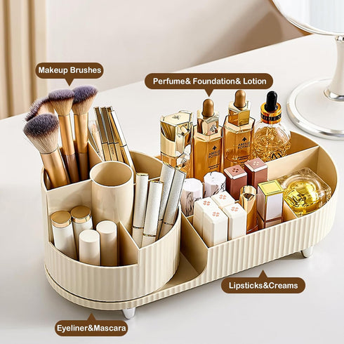 Rotating Makeup Organizer for Vanity with Brush Holder, Cosmetic Makeup Storage Organizer, Large Spinning Makeup Skincare Organizer, Countertop Makeup Perfume Organizer, Lotions Display Case by COMFYROOM