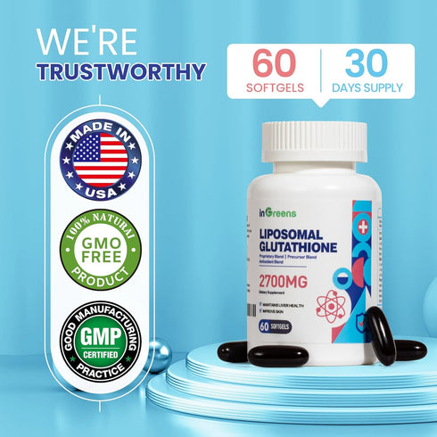 2700 MG Liposomal Glutathione Supplement, 60 Softgels, Max Absorption, Antioxidant with Hyaluronic Acid & Resveratrol