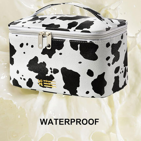 KITENROM Portable Medium Makeup Bag Cosmetic Pouch Case for Women, Waterproof Make Up Organization (Print Cow)