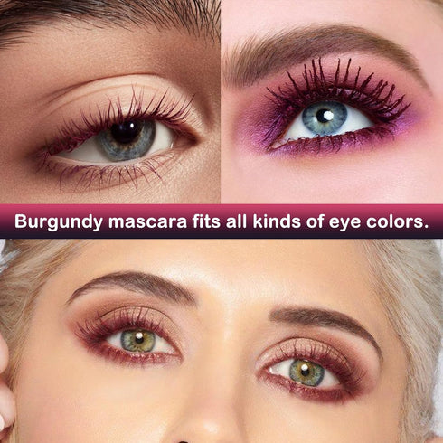 Maydear Burgundy Waterproof Mascara for Eyelashes, Long Lasting Smudgeproof Eye Makeup - Dark Purple Party