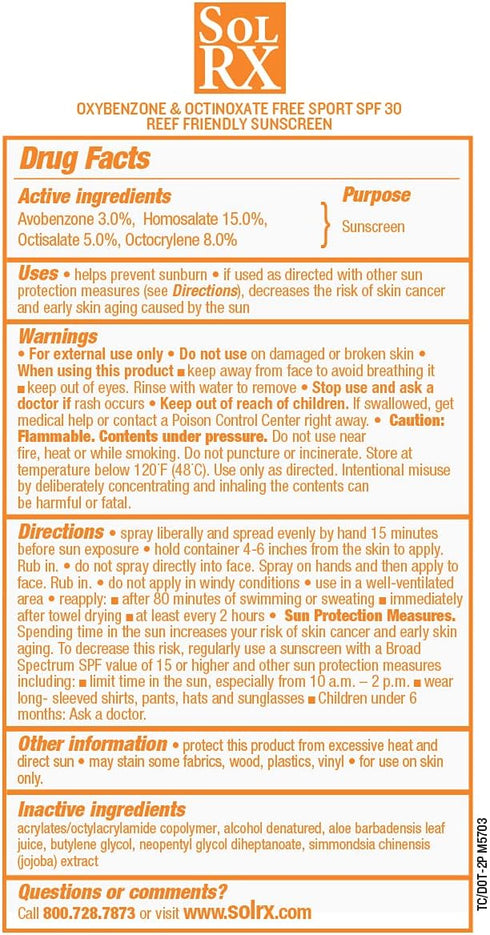 SolRX SPF 30 Sport Sunscreen Dry Spray, 6 oz