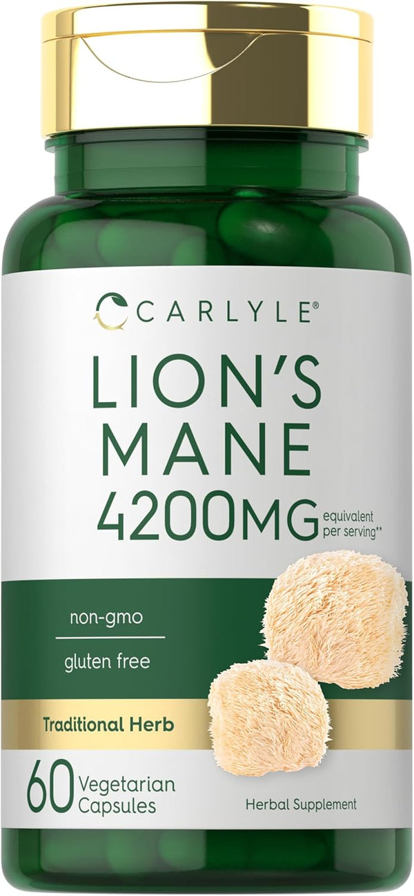 Carlyle Lions Mane Supplement Capsules | 4200mg | 60 Count | Vegetarian, Non-GMO, Gluten Free