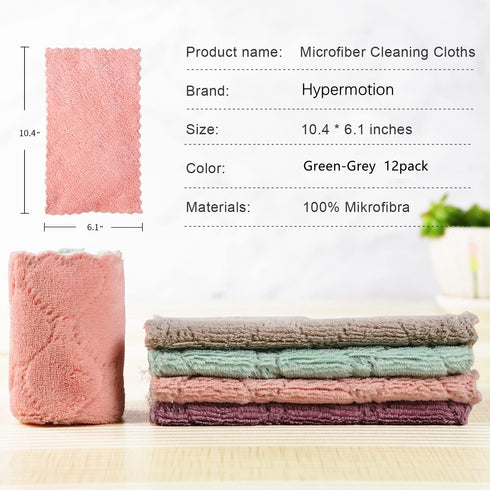 Hypermotion Pack 12 Microfiber Cleaning Cloth, Kitchen Towels, Double-Sided Microfiber Towel Lint Free Highly Absorbent