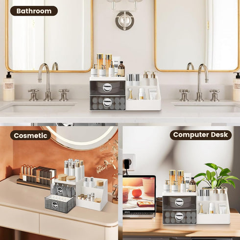 Makeup Organizer with Clear Drawers, Large Capacity Plastic Skincare Organizer for Vanity and Countertop, Gray Drawer