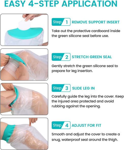 quiheat Waterproof Leg Cast Cover for Showering, Reusable Shower Sleeve for Upper Leg After Surgery, Watertight