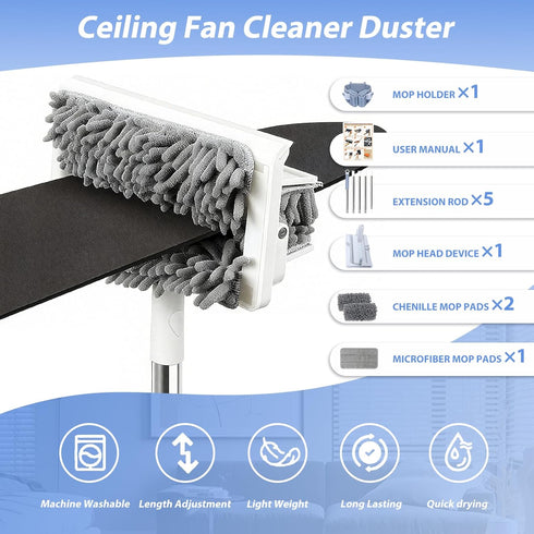 SOKINCLR 80'' Ceiling Fan Cleaner Duster with Extendable Long Handle Pole - Microfiber Chenille Pads for Blades