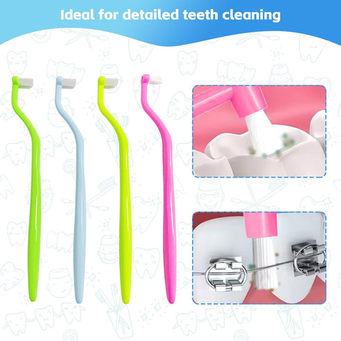 4-Pack End Tuft Toothbrushes, Orthodontic Toothbrush with Small Head, Ultra Soft Gum Brushes for Braces, Implants, Retainers, and Detailed Teeth Cleaning Oral Care, Multi-Color Set