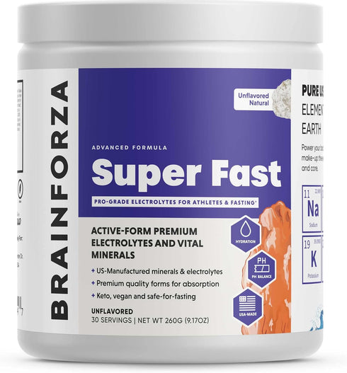 Brain Forza Super Fast Keto Electrolytes for Fasting, Unflavored, 30 Servings, No Sugar
