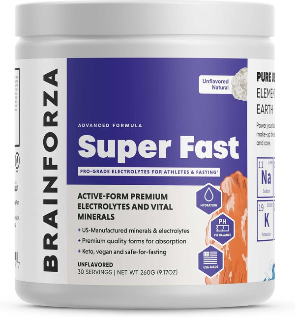 Brain Forza Super Fast Keto Electrolytes for Fasting, Unflavored, 30 Servings, No Sugar