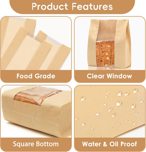 Holihome 30 Pack Cookie(13.7x8.2x3.5 inch) Paper Bread Bags for Homemade Bread Sourdough Bread Bags Large Bread Storage