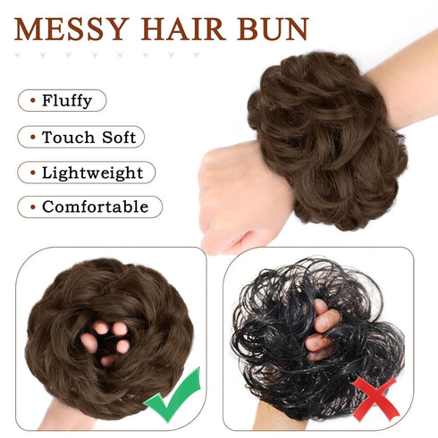 MORICA 1 PCS Curly Hair Bun Scrunchies Extension, Messy Bun Hair Piece for Women (1-8# Medium Chestnut Brown)