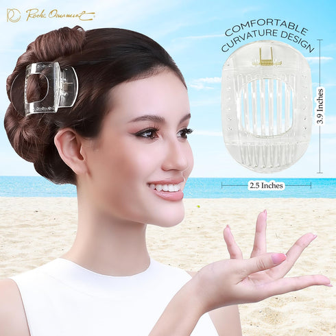 RC ROCHE ORNAMENT 6 Pcs Women's Square Strong Grip Claw Clamp Clips, Large Clear Brown and Black