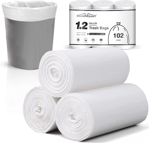Charmount Small Trash Bags 1.2 Gallon, 102 Count Garbage Bags, Bathroom Trash Can Liners, Fit 4.5-5 Liter Clear