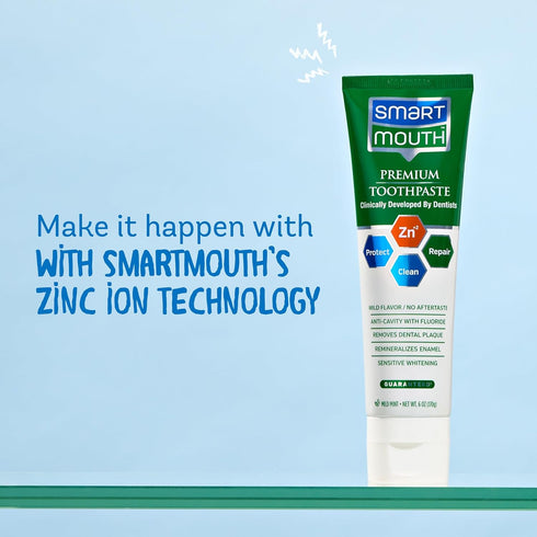 SmartMouth Premium Zinc Ion Toothpaste, Whitening, Fluoride, Anti-Cavity, Mild Mint Flavor, 6 oz, 2 Pack