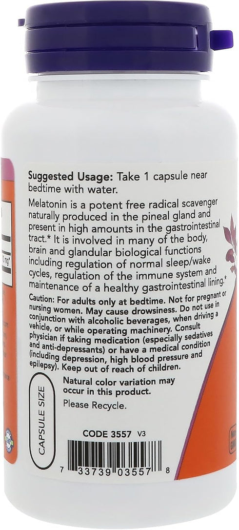NOW Foods Melatonin Extra Strength 10 mg, Free Radical Scavenger*, Healthy Sleep Cycle*, 100 Veg Capsules