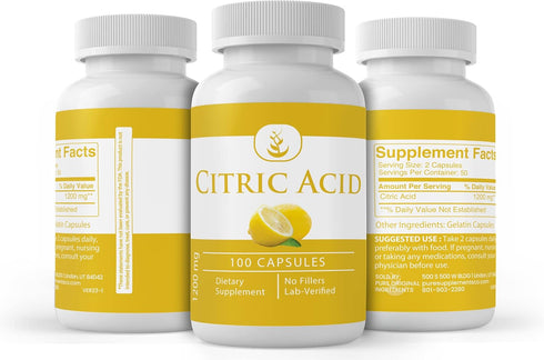 PURE ORIGINAL INGREDIENTS Citric Acid, 100 Capsules, Always Pure, No Additives
