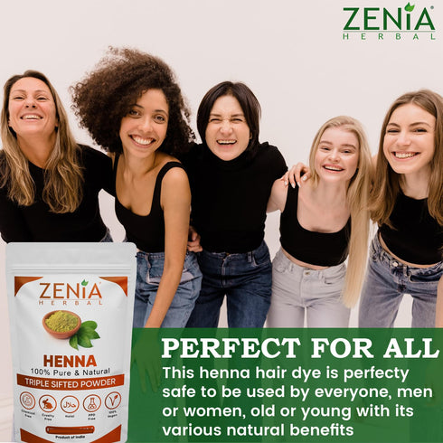Zenia 100% Pure & Natural Henna Powder, 100 grams (3.5 oz), Orange-Red Hair Color, No Chemicals