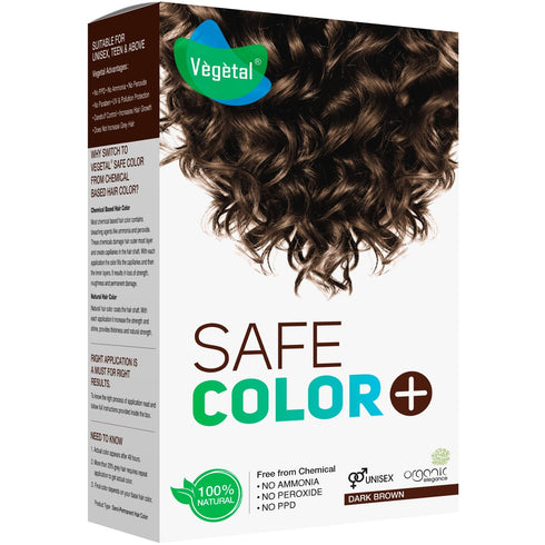 Vegetal Safe Hair Color - Dark Brown 50gm Certified Organic Chemical Free Hair Color for Men and Women