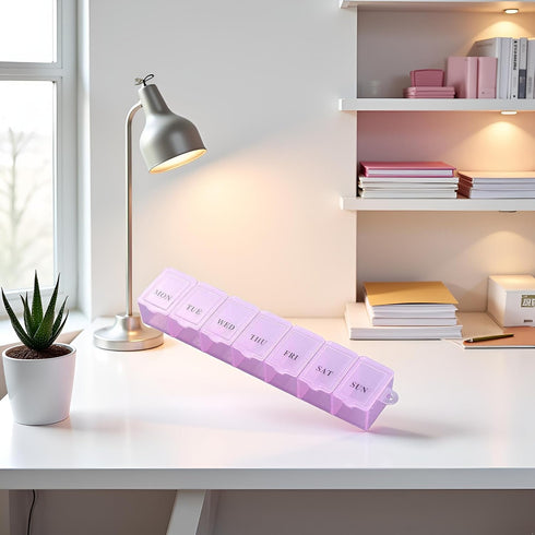 Junfamilee 7 Pink Pill Organizer Box Transparent Grids Pill Storage Box Clear Tablets Container Excellent Personal Pill