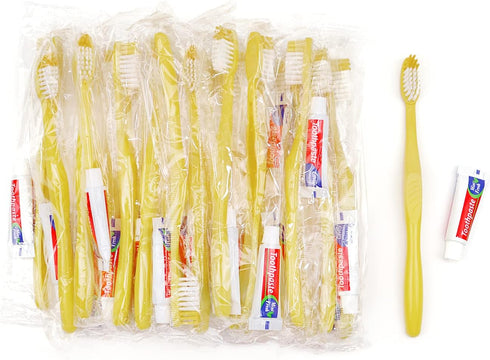 Disposable Toothbrush Set Pack of 150, Yellow Hollow Individually Wrapped Manual Travel Toothbrush Kit for Adults,