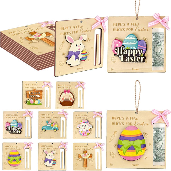 tmlfep 8Pcs Easter Money Holders for Cash Gift, Easter Wooden Money Holders Card