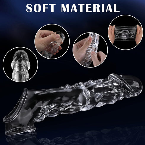 KVEVU Ring,3.6 inch Reusable Penis Sleeve with Vibrator Penis Clear Penis Sleeve Cock Ring Extender Ultra-Soft Penis