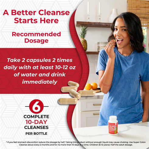 Health Plus Super Colon Cleanse, 10 Day Gentle Gut Cleanse Detox, Psyllium Husk, Probiotics, 120 Capsules