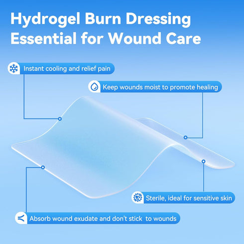 Dimora Hydrogel Burn Dressing 4" x 4" - Instant Cooling Relief for Minor Burns & Wounds, Soothing Moist Burn Pads for