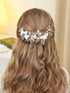 Unicra Flower Silver Bride Wedding Hair Vine - Pearl Bridal Hair Piece with Blue Rhinestone