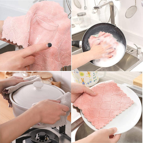 12 Pack Kitchen Towels Quick Dry Washcloths, Coral Velvet Dishtowels Multipurpose Reusable Cloths, Soft Tea Absorbent Cleaning Cloths Double-Sided Microfiber Lint Free Rags. by SAOYOAS