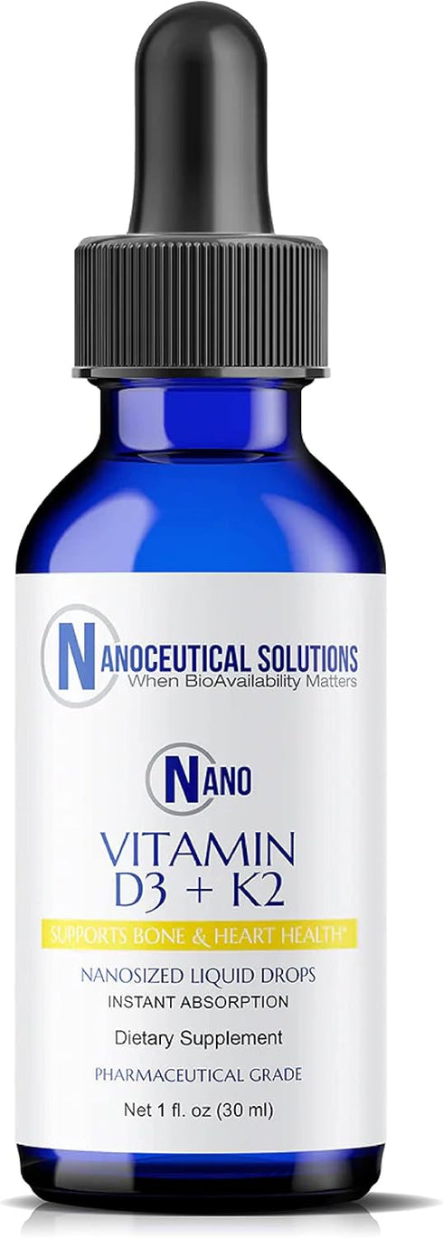 Nano Vitamin D3+K2 - Nanosized Liquid Particles for Rapid Absorption, 5000 IU, 1 Fl Oz