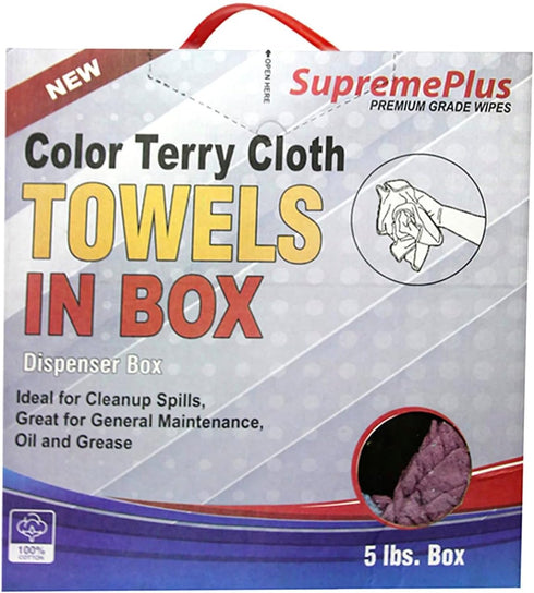 Premium Color Terry Cloth Rags, 5 lbs. Compressed Box | Heavy Duty Rag for Home & Commercial, 100% Reusable, Absorbent