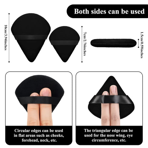 Maitys 12 Pieces Powder Puff Triangle Face Makeup Cosmetic for Loose Powder Soft Body Washable Reusable Foundation Sponge Mineral Wet Dry Makeup Tool(Black, Large, Small)