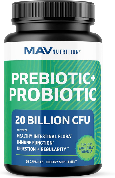 Prebiotics and Probiotics for Women & Men, Gut Health & Bloating Relief, Synbiotic with 20 Billion CFU, 60 Ct.
