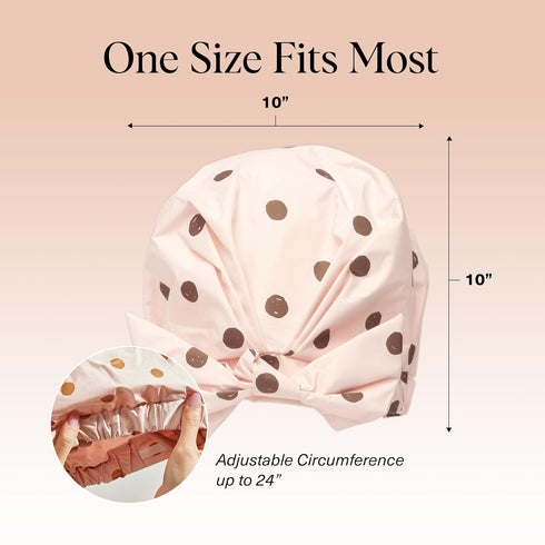 Kitsch Luxury Shower Caps for Women, Reusable Waterproof, Large Non-slip Quick-dry Hair Cap, Blush Dot