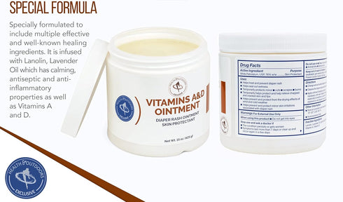HEALTH & OUTDOORS 15 Oz (2 Count) Vitamin A & D Ointment Jar Skin Protectant for First Aid, Cuts, Burns, Chaffing, Dry
