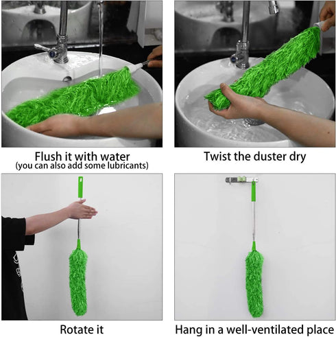 DELUX Microfiber Duster, 100 inches Extendable with Bendable Head, Green Cleaning Tool