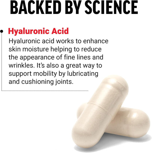 FORCE FACTOR Hyaluronic Acid Supplements, 60 Capsules - Joint Health & Skin Hydration for Women and Men