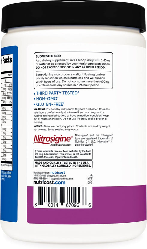 Nutricost Pre-X Extreme Pre-Workout Powder, Grape Flavor, 30 Servings, Vegetarian, Non-GMO, Gluten Free