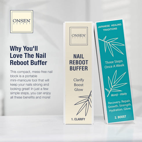 Onsen Secret Cuticle Cream Bundle - Nail Cuticle Oil, Double Sided Nail File, Japanese Natural Healing Minerals