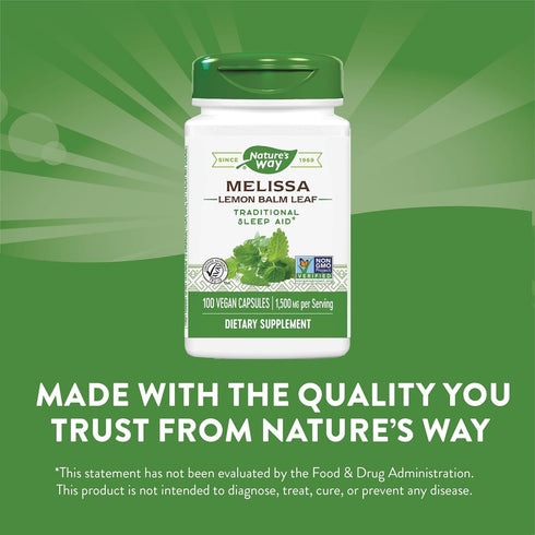 Nature's Way Premium Herbal Melissa Lemon Balm Leaf | 100 Capsules | Traditional Sleep Aid, 1,500 mg per serving