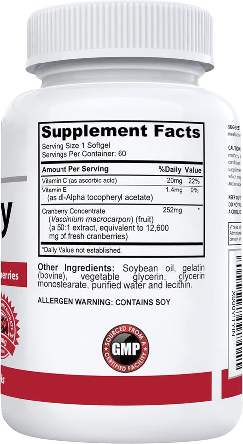 #1 Cranberry Extract Supplement for Bladder & Urinary Tract Support | 12,600 mg Fresh Cranberries, 60 Softgels